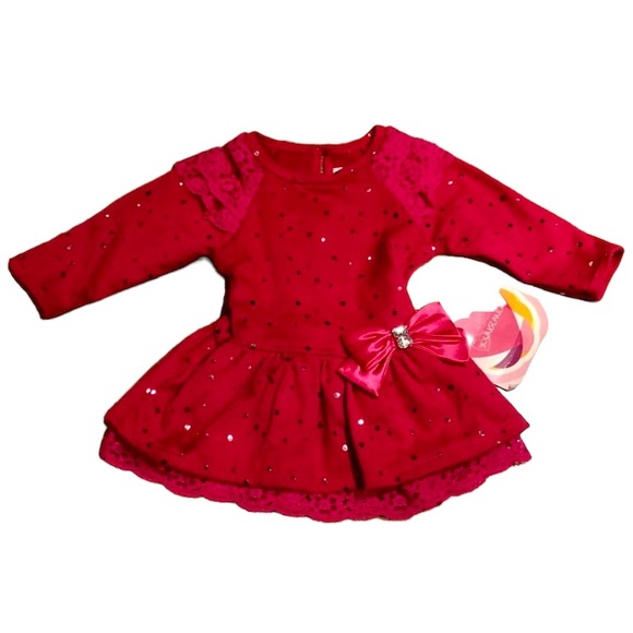 Pink long sleeve dress with silver dots & bow, 6-9 months - Picture 7 of 7
